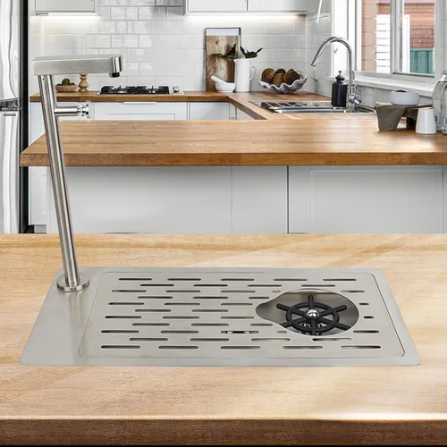 Miniatura 9 de Limpiador de vidrio de doble cabeza con grifo, lavavajillas de vidrio de acero inoxidable para fregadero de cocina, limpiador de vasos