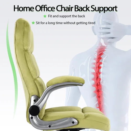 Miniatura 5 de Silla de oficina ejecutiva, sillas de oficina de terciopelo verde con soporte lumbar, sillas de escritorio de oficina en casa con ruedas y brazos