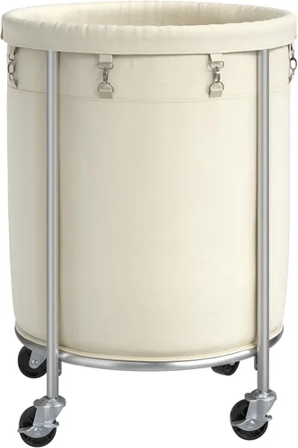 ELYKEN Cesta de lavandería con ruedas, cesta de lavandería rodante de 170L con bolsa extraíble y marco de acero, carrito de lavandería redondo con 4