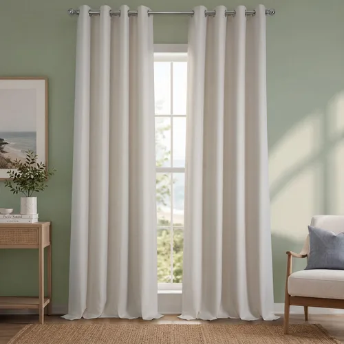 HPD Half Price Drapes BOCH-LN1856-108-GR - Cortina de lino sintético con ojales para oscurecer ambientes (1 panel), 50 x 108 pulgadas, color abedul