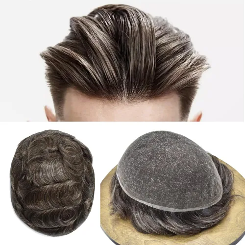 Miniatura 70 de Toupee For Men Real Human Hair System Mens Hair Piece Breathable Mens Toupee Durable Men Hairpiece 6X8#1 Jet Black 80% Density