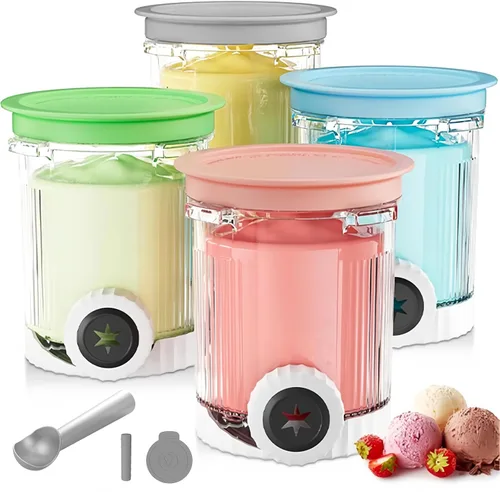 Miniatura 10 de Paquete de 4 pintas CREAMi y tapas de silicona para Ninja NC700 NC701 Series, compatible con helados Ninja Swirl y máquinas de servir helados