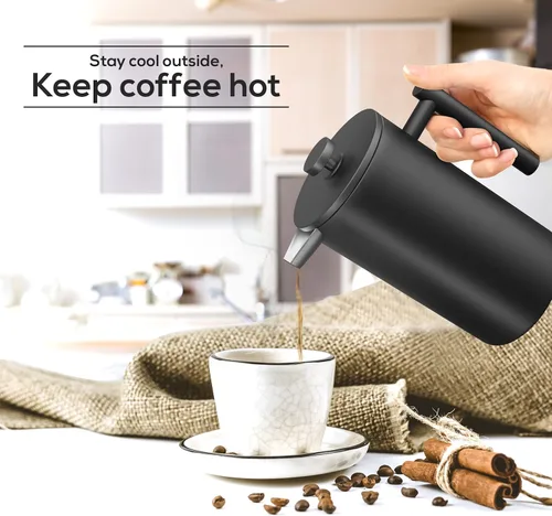Miniatura 6 de Utopia Kitchen Cafetera de prensa francesa de acero inoxidable de grado 304, 12 onzas, prensa de café aislada de doble pared con sistema