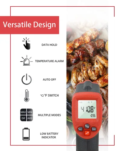 Miniatura 2 de Wintact Pistola de temperatura con termómetro infrarrojo, superficie digital sin contacto, pistola de temperatura de calor láser para cocina