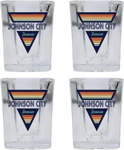 Johnson City Tennessee - Vaso de chupito de licor de base cuadrada de 2 onzas, diseño retro, paquete de 4 unidades