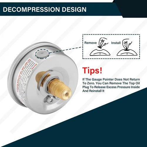 Miniatura 4 de MEASUREMAN Tamaño del dial de 2-1/2 pulgadas, medidor de presión lleno de líquido, 0-300 psi/2000 kpa, caja de acero inoxidable 304, montaje trasero
