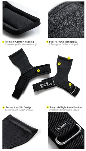 Miniatura 3 de Fitgriff® Elite Straps - Correas de muñeca para levantamiento (agarres de goma) para pesas, gimnasio, entrenamiento, peso muerto - Revolución