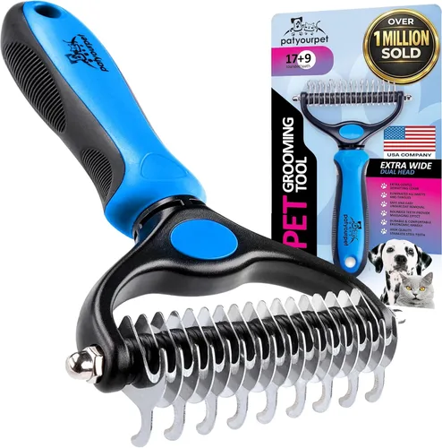 Miniatura 9 de Pat Your Pet Cepillo de deshedding – Rastrillo de doble cara para perros y gatos – Peine de desprendimiento y herramienta de desenmascaramiento