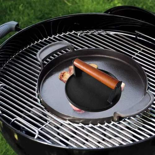 Miniatura 3 de Firsgrill Prensa para Hamburguesas 6.6" Redonda de Hierro Fundido Resistente para Aplastar Carne Bistec con Mango de Madera para Parrillas Redondo