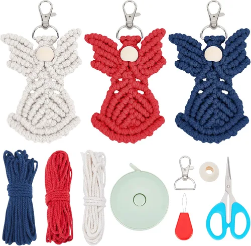 Miniatura 9 de INFUNLY Juego de 4 kits DIY de copo de nieve de macramé Adornos de ornamento de macramé floral bohemio para Navidad Colgante de pared de copo