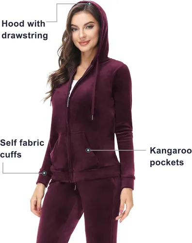 Miniatura 4 de ANOTHER CHOICE Conjunto de 2 piezas de terciopelo con capucha y cremallera para mujer