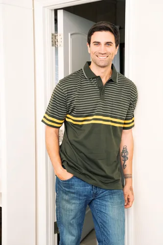 Miniatura 4 de Gioberti Polo de contraste de rayas dobles para hombre con bolsillo - tinte de hilo