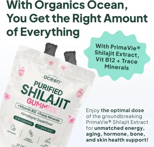Miniatura 3 de Organics Ocean Shilajit para hombres y mujeres – Suplemento Shilajit con vitamina B12, cromo y selenio para desafiar la edad, la energía, el apoyo