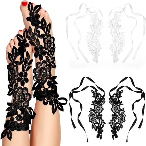 Janmercy 2 pares de sandalias descalzas de encaje sexy bordado tobillera con anillo para los dedos del pie, joyería floral vintage para mujer