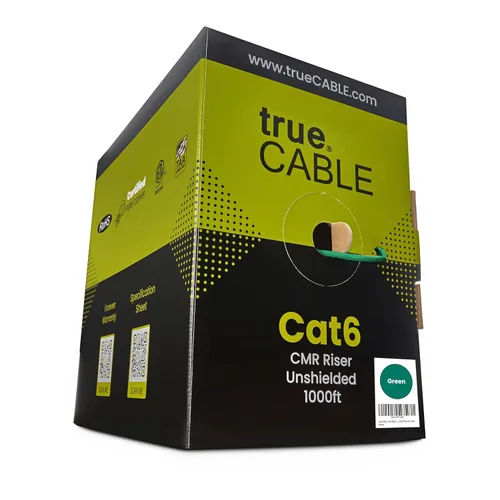 Miniatura 19 de trueCABLE Cat6 cable riser (CMR), 1000 pies, 4 pares de cobre puro sólido de 23 AWG, 550 MHz, certificación ETL, par trenzado sin blindaje (UTP)