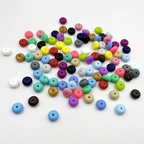 Miniatura 4 de 100 cuentas de silicona de ábaco de 0.555 pulgadas (0.551 in), cuentas planas y redondas, cuentas gruesas, mezcla de colores, cuentas de platillo