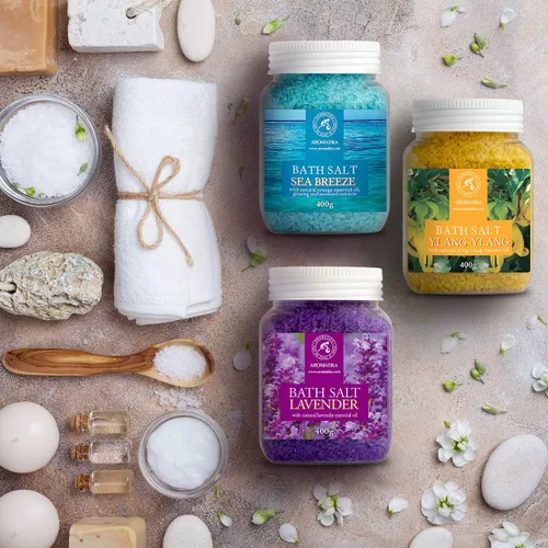 Miniatura 6 de Juego de sales de baño de 42 onzas - Lavanda - brisa marina - Ylang-Ylang - Aceite esencial 100% natural - Lo mejor para un buen sueño - Alivio