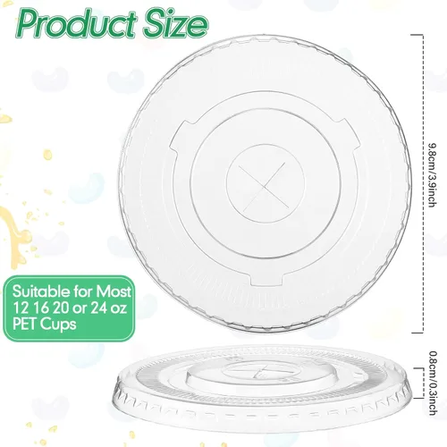 Miniatura 2 de 200 tapas planas transparentes desechables de plástico PET con ranura para pajilla, se adapta a tazas de 12, 16, 20 onzas y 24 onzas para café