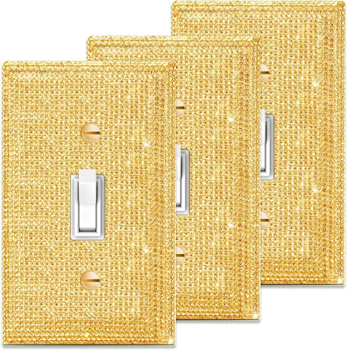 Miniatura 30 de 1 funda para interruptor de luz brillante – Cubierta de placa de interruptor con purpurina dorada con diamantes de imitación 2.2 lbs-2-Oro