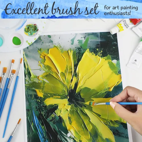 Miniatura 3 de Halobios Juego de 100 pinceles de pintura para pintura acrílica, 50 piezas planas y 50 pinceles redondos, pinceles de pintura para niños y adultos
