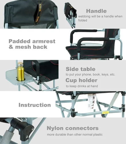 Miniatura 5 de iClimb Silla de malla plegable de camping compacta resistente con mesa auxiliar y asa