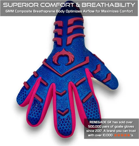 Miniatura 3 de Guantes de portero profesionales sin correa Renegade GK Apex (tallas 6-12, nivel 5.5) 4+5MM de agarre de contacto de corte negativo Guantes