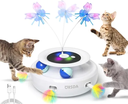 Miniatura 9 de ORSDA Juguete para gatos, juguete interactivo electrónico automático 3 en 1 con plumas de emboscada en movimiento, mariposa revoloteante, bolas