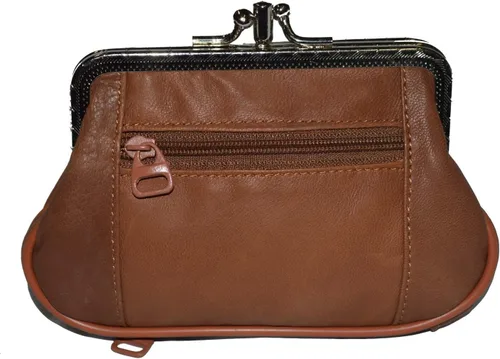 Miniatura 12 de Leatherboss - Cartera de piel auténtica con doble marco y bolsillo con cremallera