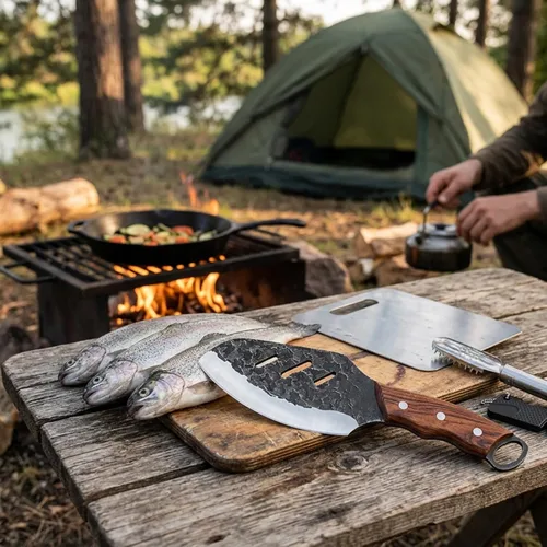 Miniatura 7 de KOFERY Cuchillo de carnicero serbio forjado a mano con espiga completa martillado de acero 4Cr13MoV para cocina, campamento y barbacoa Cuchillo