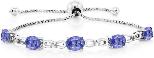 Miniatura 59 de Gem Stone King Pulsera de tenis de diamantes cultivados en laboratorio con piedra natal de 3-6 quilates para mujer, plata de ley 925, ovalada
