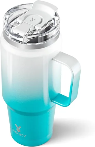Miniatura 16 de Meoky - Vaso de 32 onzas con asa, taza de viaje de acero inoxidable con pajilla y tapa 2 en 1, taza de café con aislamiento al vacío, 100% a prueba
