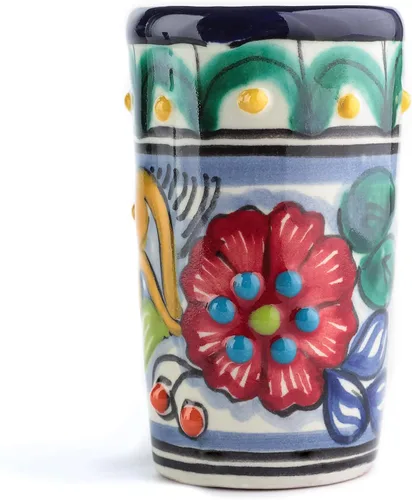 Miniatura 8 de Juego de 4 vasos de chupito Talavera auténticos mexicanos para tequila - Pintados a mano - 2 Oz (Talavera colorida)