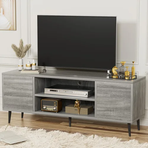 Miniatura 23 de YESHOMY Soporte de TV moderno Mid-Century para televisores de 43 a 55 pulgadas, centro de entretenimiento de 50 pulgadas con almacenamiento, consola