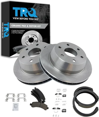 Miniatura 90 de TRQ Kit de pastillas de freno y rotor Posi trasero premium con zapatas de estacionamiento para camión GM SUV