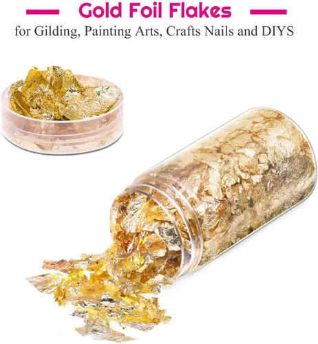 Miniatura 2 de PAXCOO - Copos de lámina dorada para resina, 0.35 onzas, hojuelas de lámina dorada, hoja metálica de imitación para uñas, pintura, manualidades