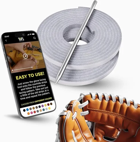 Miniatura 25 de TOFL Kit de encaje para guantes de sóftbol y béisbol Kit de reparación de cordones de guante de encaje 2 cordones de cuero con aguja de cordones
