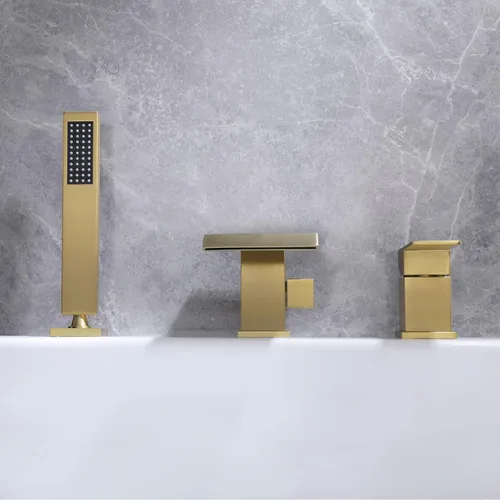 Miniatura 9 de TapLong Grifo de bañera romana, relleno de bañera en cascada, grifo de llenado de bañera con montaje en cubierta tipo cascada con rociador, 3