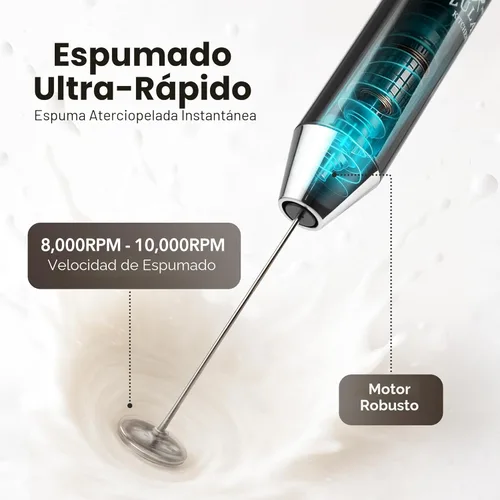 Miniatura 6 de Zulay Kitchen Espumador de leche recargable de mano, varita espumadora, mezclador de bebidas, espumador eléctrico, para capuchinos, matcha y Lux