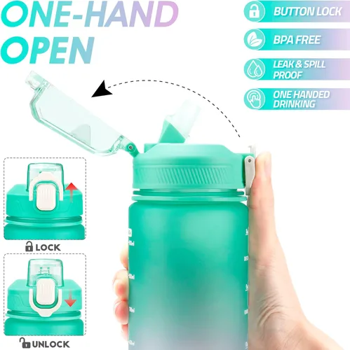 Miniatura 3 de YC Kitchen - Botella de agua motivacional con marcador de tiempo - Botellas de agua de 32 onzas con horarios para beber, botella de agua deportiva a
