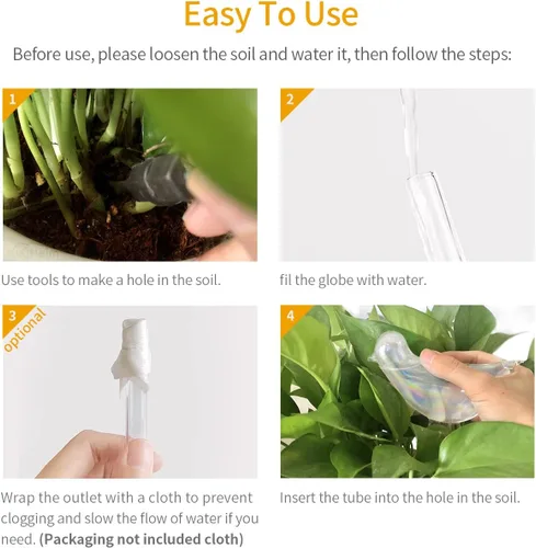 Miniatura 4 de KiKiHeim 2 globos de riego para plantas, dispositivos de riego automático de plantas de vidrio coloridos, globos de riego automático