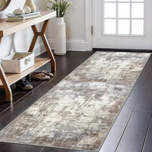 Miniatura 16 de KOZYFLY - Alfombra de pasillo moderna y lavable de diseño abstracto gris y negro, 2 x 6 pies, antideslizante, suave y de pelo corto, ideal