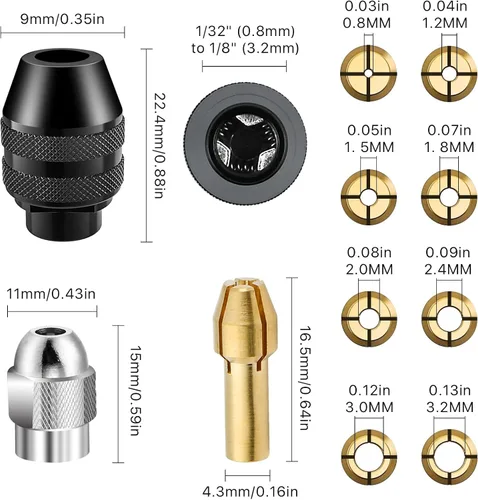 Miniatura 2 de Worldiry - Juego de 10 pinzas para portabrocas de repuesto 4486 para Dremel, latón de cambio rápido taladro rotativo Dremel Collet de 1/8 pulgadas x