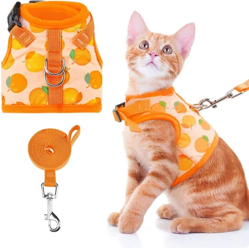 Miniatura 7 de BINGPET Arnés para gatos con correa y collar para caminar, a prueba de escapes, con correa de 59 pulgadas, arnés de chaleco suave ajustable