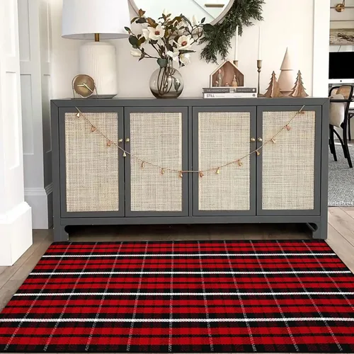 Miniatura 7 de Alfombra de Cuadros Buffalo para Exteriores, 3' x 5' Alfombra de Área de Cuadros Rojos y Negros Navideños para Interiores/Exteriores, Alfombra