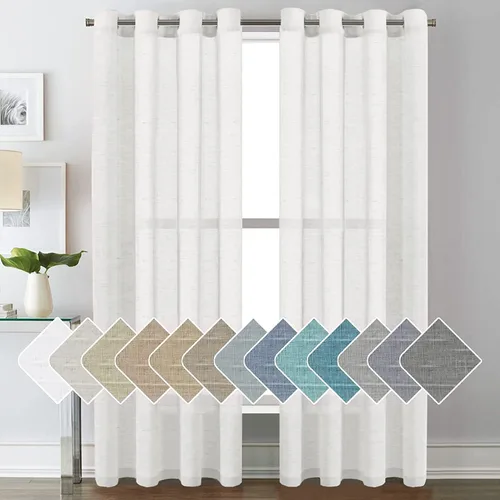 Miniatura 35 de H.VERSAILTEX Cortinas de 96 pulgadas de largo, cortinas de lino/cortinas transparentes de mezcla de lino natural/paneles/cortinas para sala
