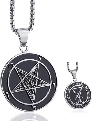 ELFASIO Collar de cabra Baphomet con pentagrama invertido para hombre sigil de Lucifer Satanás símbolo satánico Samael Lilith cadena colgante de
