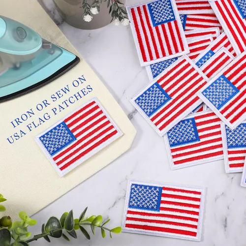 Miniatura 4 de WILLBOND 24 parches para planchar con la bandera estadounidense del 250 aniversario, bordado patriótico de Estados Unidos, para tela, uniforme Rojo