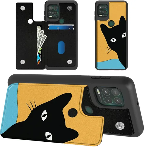 Funda tipo cartera con diseño de gato negro para Moto G Stylus 5G 2021 con soporte para tarjetas, bloqueo RFID, piel sintética suave, función atril,