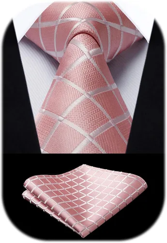 Miniatura 139 de HISDERN Conjunto de corbata a cuadros a cuadros pañuelo tejido clásico formal para hombre corbata y bolsillo cuadrado