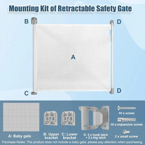 Miniatura 5 de Baby Gate Replacement Parts Kit, Baby Safety Barrier Hardware Wall Mounting Kit Dog Accessories with Brackets Hooks Latches Screws for Mesh Gate